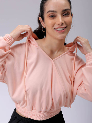 Women's Pink Regular Fit Solid Wrap Sweatshirt