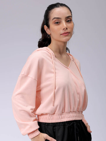 Women's Pink Regular Fit Solid Wrap Sweatshirt