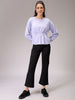 Women's Purple Fit and Flared Solid Regular Shirred Sweatshirt