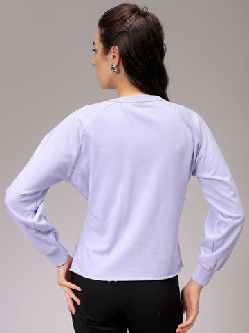 Women's Purple Fit and Flared Solid Regular Shirred Sweatshirt