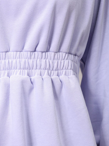 Women's Purple Fit and Flared Solid Regular Shirred Sweatshirt