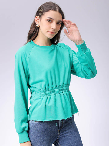 Women's Fit and Flared Solid Crew Neck Sweatshirt