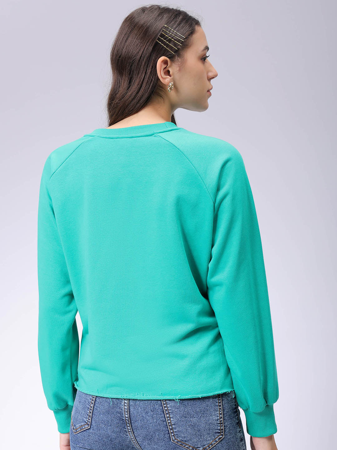 Women's Fit and Flared Solid Crew Neck Sweatshirt