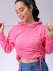 Women's Pink Relaxed Fit Solid Ruched Sweatshirt
