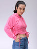 Women's Pink Relaxed Fit Solid Ruched Sweatshirt