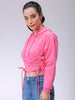 Women's Pink Relaxed Fit Solid Ruched Sweatshirt