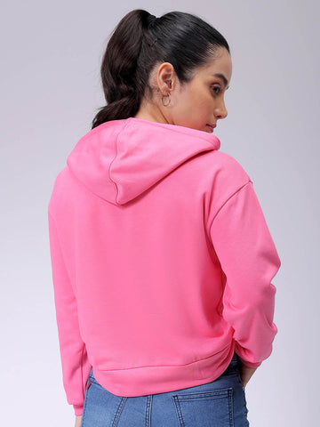 Women's Pink Relaxed Fit Solid Ruched Sweatshirt