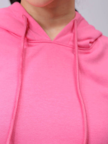 Women's Pink Relaxed Fit Solid Ruched Sweatshirt