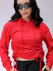 Women's Red Relaxed Fit Solid Ruched Sweatshirt