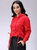 Women's Red Relaxed Fit Solid Ruched Sweatshirt