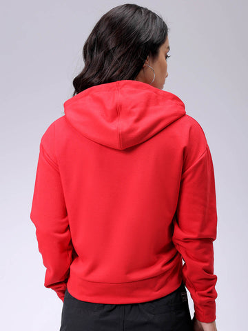 Women's Red Relaxed Fit Solid Ruched Sweatshirt