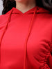 Women's Red Relaxed Fit Solid Ruched Sweatshirt