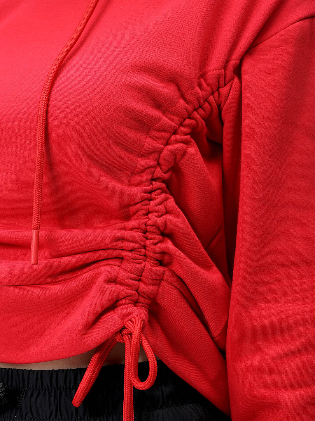 Women's Red Relaxed Fit Solid Ruched Sweatshirt