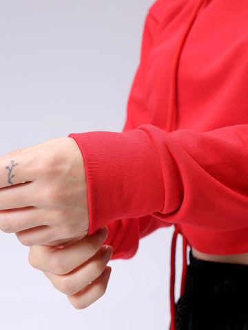 Women's Red Relaxed Fit Solid Ruched Sweatshirt