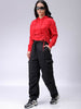 Women's Red Relaxed Fit Solid Ruched Sweatshirt