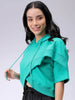 Women's Green Boxy Fit Solid Wrap Sweatshirt