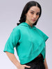Women's Green Boxy Fit Solid Wrap Sweatshirt