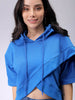 Women's Blue Boxy Fit Solid Wrap Sweatshirt