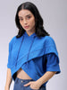 Women's Blue Boxy Fit Solid Wrap Sweatshirt
