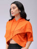 Women's Orange Boxy Fit Solid Wrap Sweatshirt