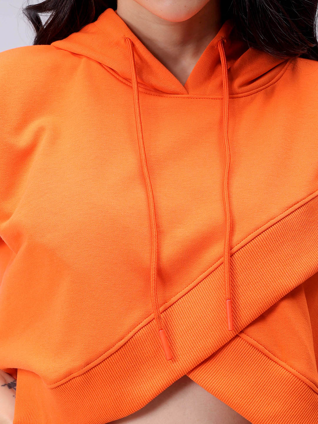 Women's Orange Boxy Fit Solid Wrap Sweatshirt