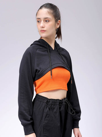 Women's Relaxed Fit Solid Hooded Sweatshirt