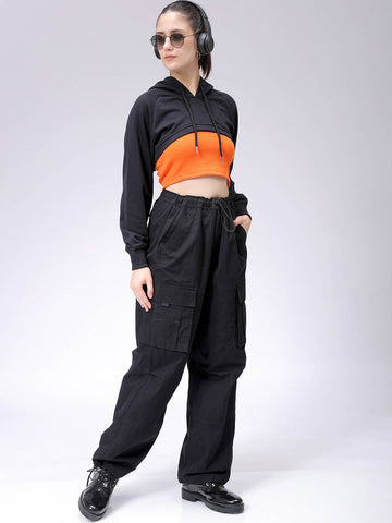 Women's Relaxed Fit Solid Hooded Sweatshirt