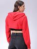 Women's Red Relaxed Fit Solid Hooded Sweatshirt