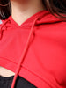 Women's Red Relaxed Fit Solid Hooded Sweatshirt