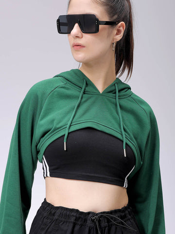 Women's Green Relaxed Fit Solid Hooded Sweatshirt