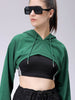 Women's Green Relaxed Fit Solid Hooded Sweatshirt