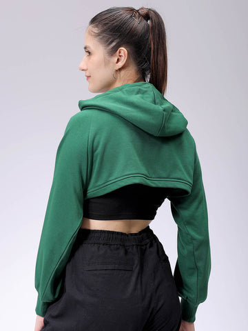 Women's Green Relaxed Fit Solid Hooded Sweatshirt