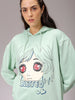 Women's Green Loose Fit Anime Printed Long Sweatshirt
