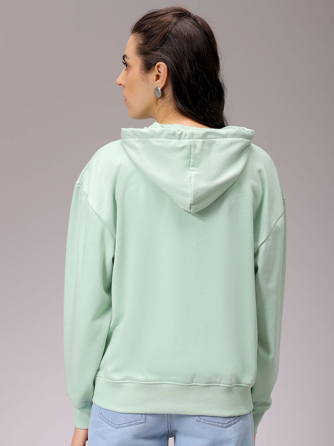 Women's Green Loose Fit Anime Printed Long Sweatshirt