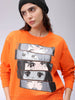 Women's Orange Relaxed Fit Anime Crewneck Sweatshirt