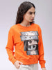 Women's Orange Relaxed Fit Anime Crewneck Sweatshirt