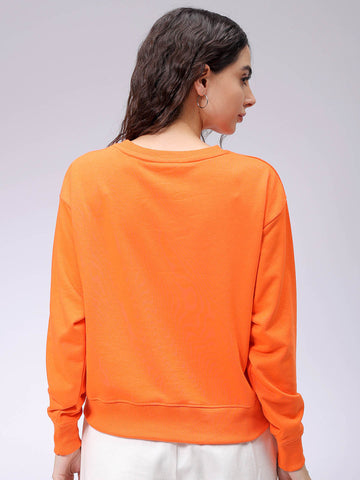 Women's Orange Relaxed Fit Anime Crewneck Sweatshirt