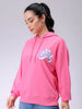 Women's Pink Loose Fit Backprinted Hooded Sweatshirt