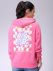 Women's Pink Loose Fit Backprinted Hooded Sweatshirt