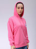 Women's Pink Loose Fit Backprinted Hooded Sweatshirt