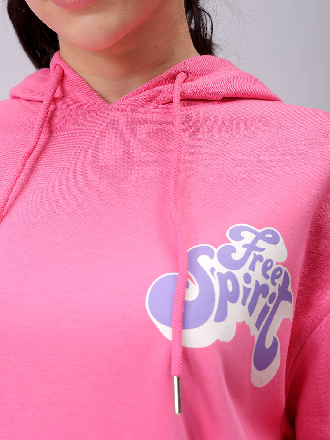 Women's Pink Loose Fit Backprinted Hooded Sweatshirt