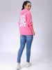 Women's Pink Loose Fit Backprinted Hooded Sweatshirt