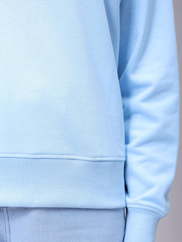 Women's Blue Loose Fit Graphic Long Sweatshirt