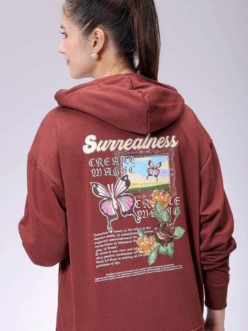 Women's Loose Fit Graphic Back Printed Hooded Sweatshirt