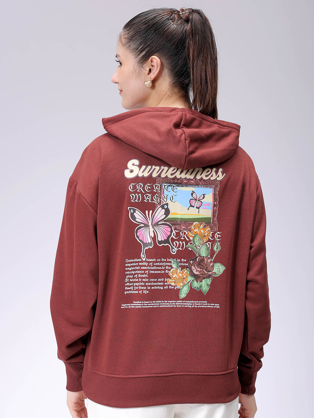 Women's Loose Fit Graphic Back Printed Hooded Sweatshirt