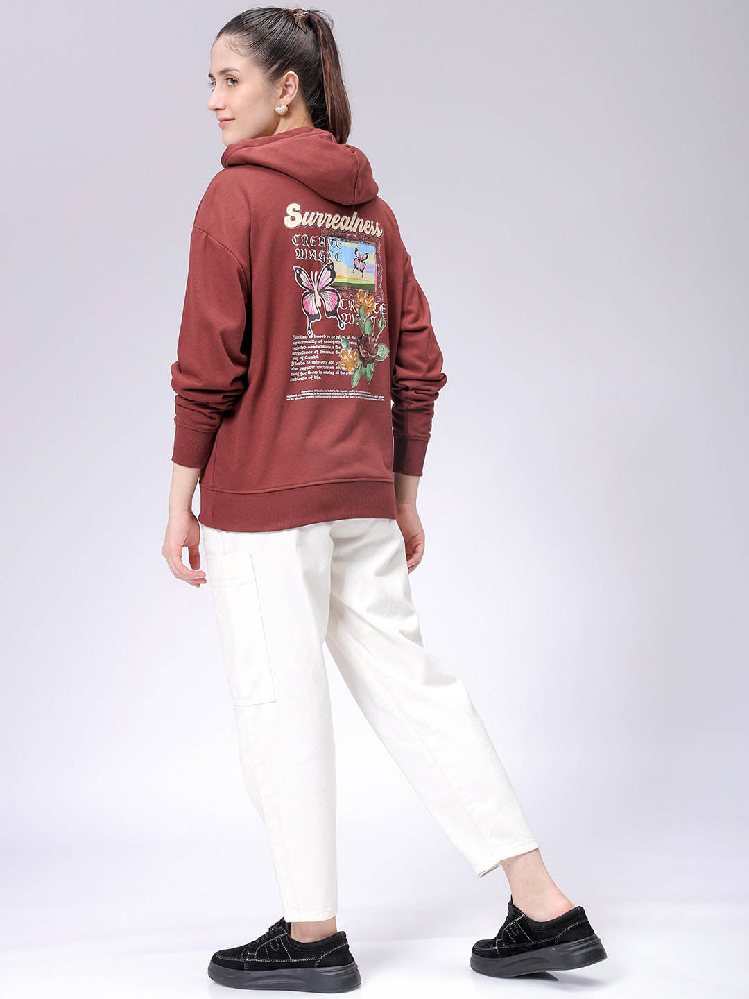 Women's Loose Fit Graphic Back Printed Hooded Sweatshirt
