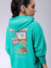 Women's Green Loose Fit Backprinted Hooded Sweatshirt