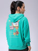 Women's Green Loose Fit Backprinted Hooded Sweatshirt