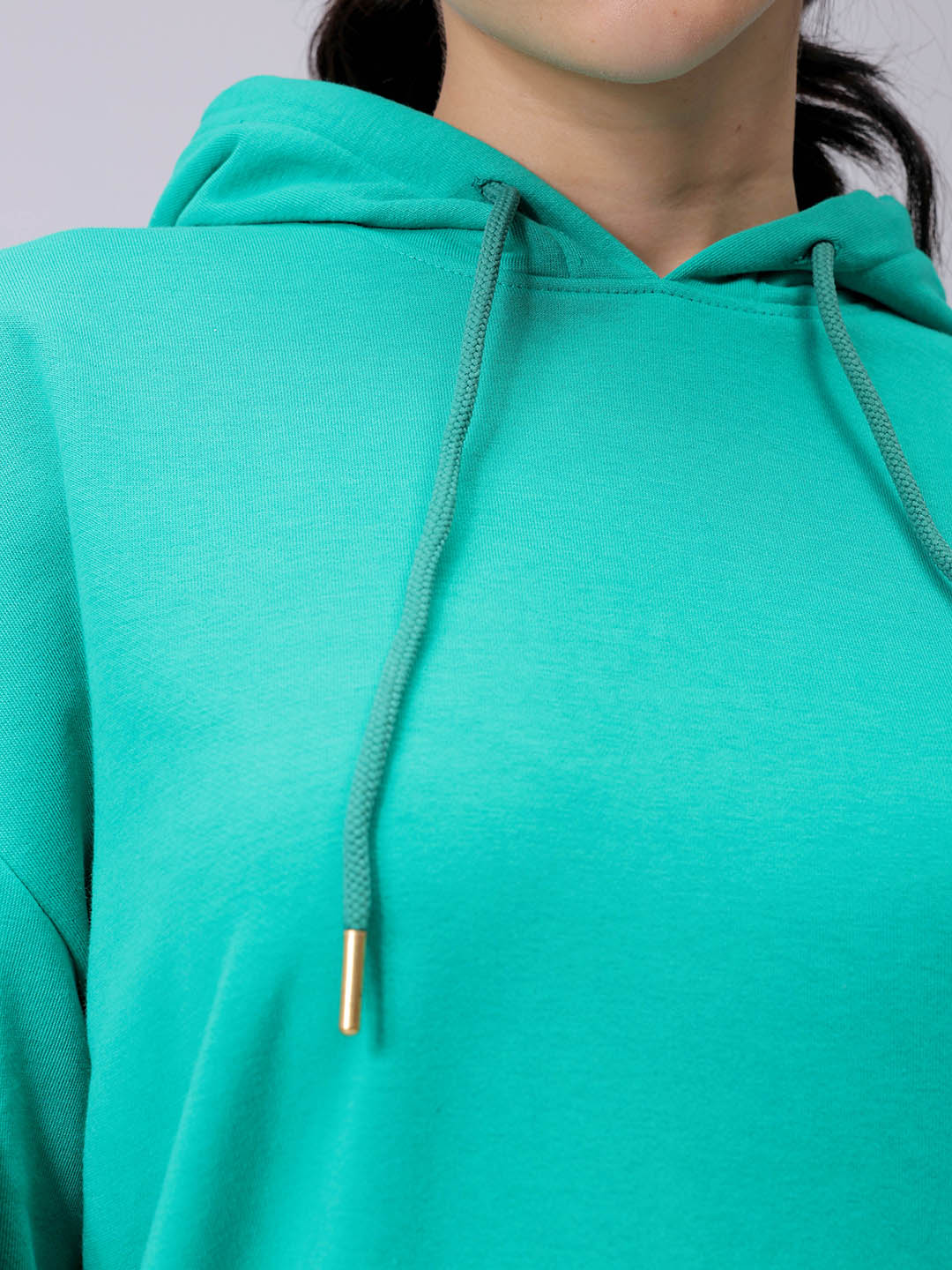 Women's Green Loose Fit Backprinted Hooded Sweatshirt