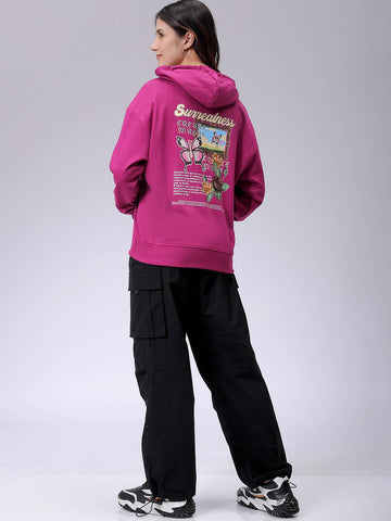 Women's Loose Fit Graphic Back Printed Hooded Sweatshirt
